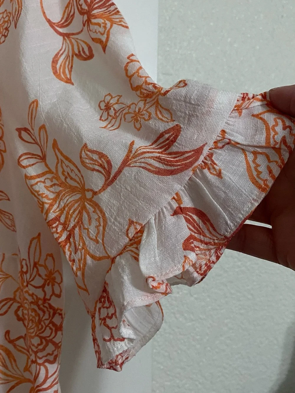 Nanette Lepore White Sheer Blouse with Orange Floral Print - Picture 3 of 4
